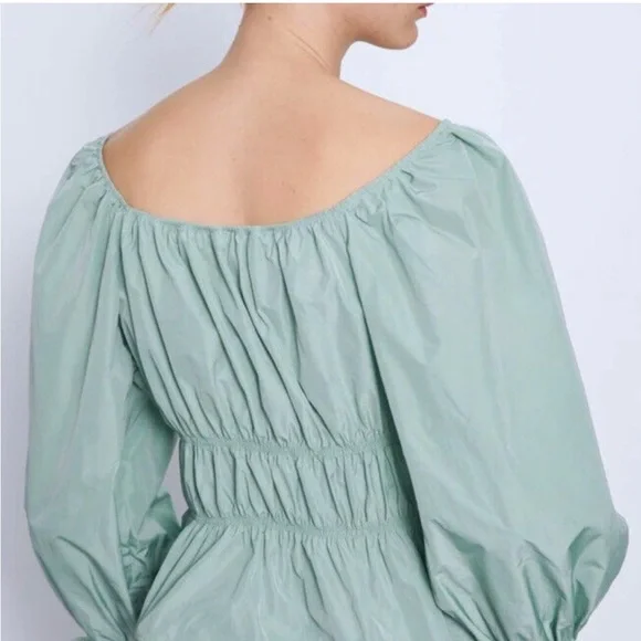 Zara Taffeta Puff Sleeve Blousee Light Green XS - Picture 3 of 9